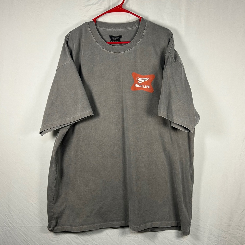 Miller High Life T Shirt Mens XL Gray Billiards Graphic Oversized Cotton Tee